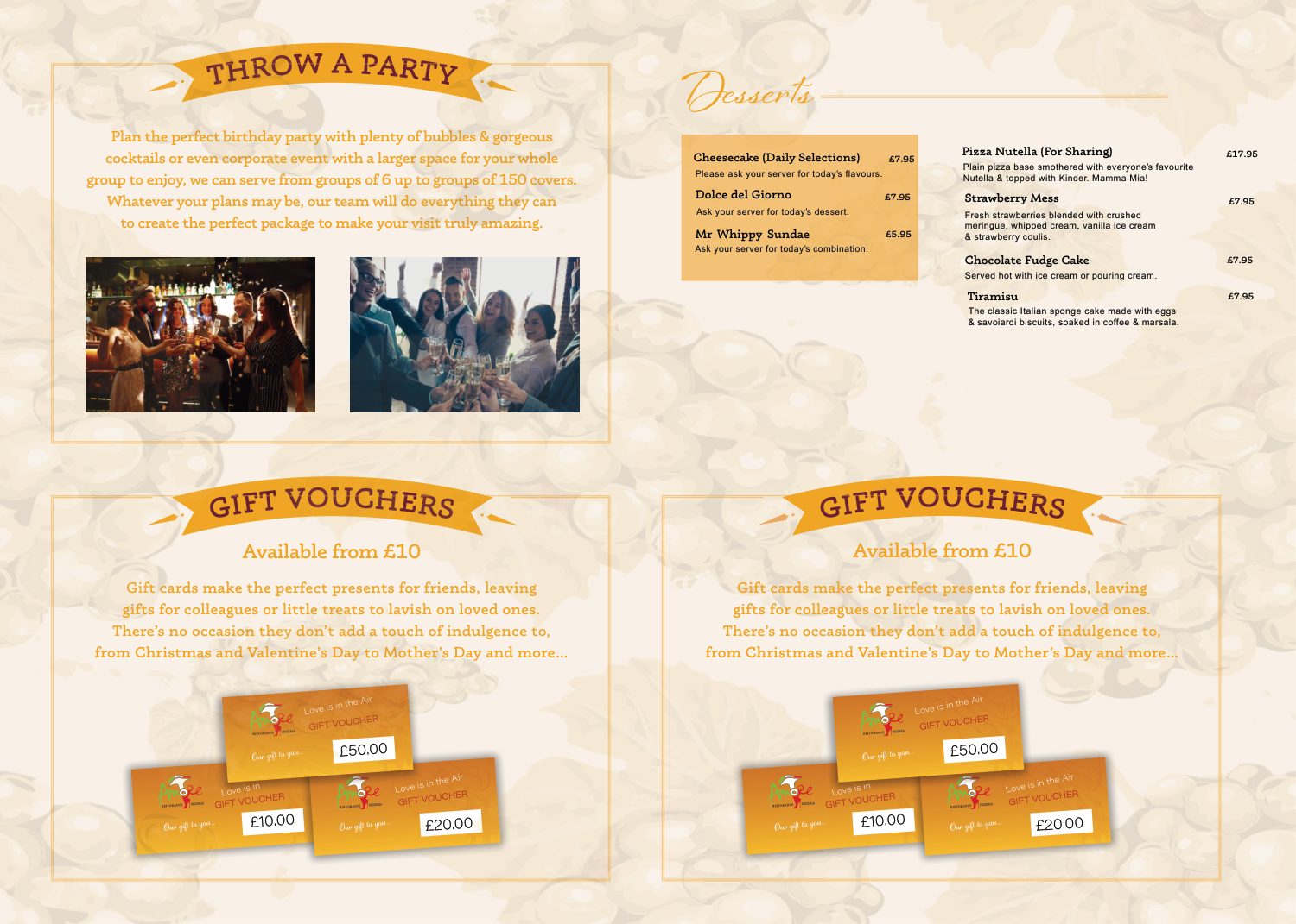 Amore A La Carte menu page 2