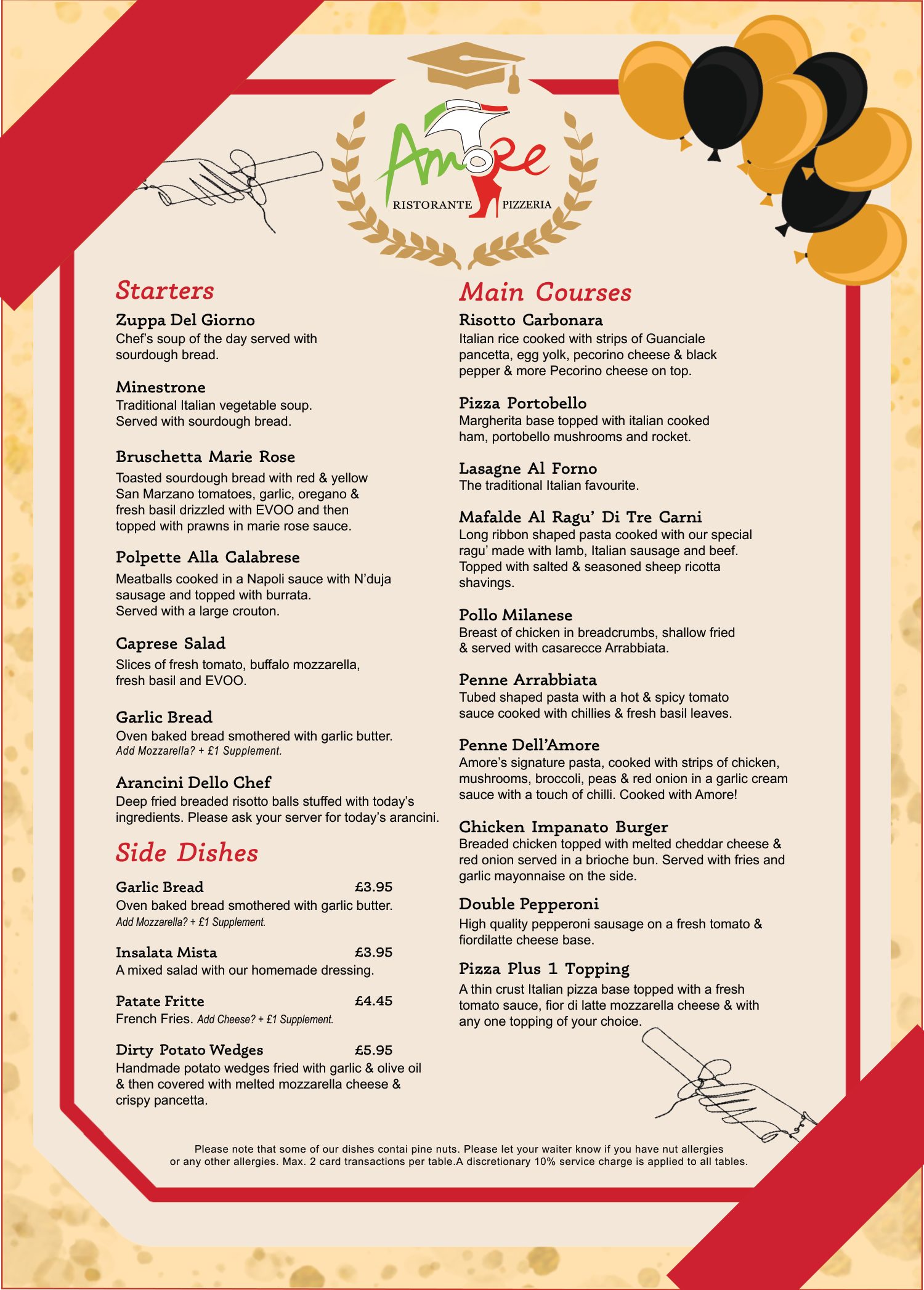Amore Graduation Menu menu page 1